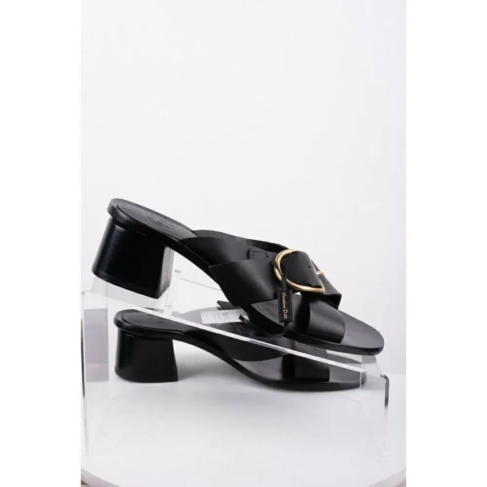 Massimo Dutti Womens Black Leather Buckled Sandals - Picture 6 of 8